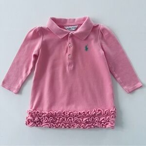 Ralph Lauren 6 Months Baby Girl Pink Ruffle Trim Polo Dress Long Sleeve